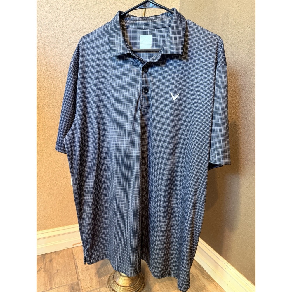 Callaway Opti-Dri Men's XL Golf Polo Shirt Black Gray Check Plaid Performance